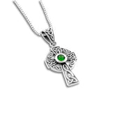 Celtic Knot Cross Green Glass Pendant